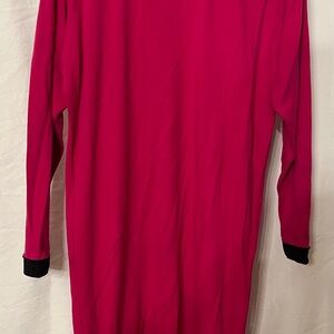 Vintage, Hot Pink Ungaro Long-Sleeved Jersey Dress with Black Trim